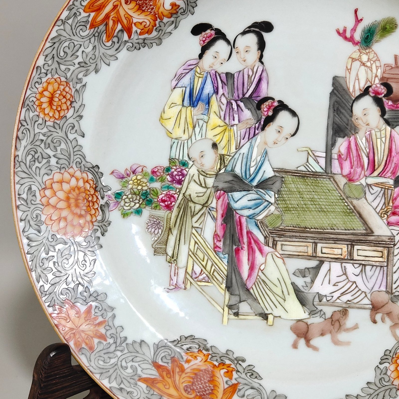 Qing Dynasty Overseas return to export education child picture plate