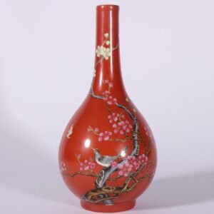 Qing Dynasty Qianlong pastel coral red happy brow vase