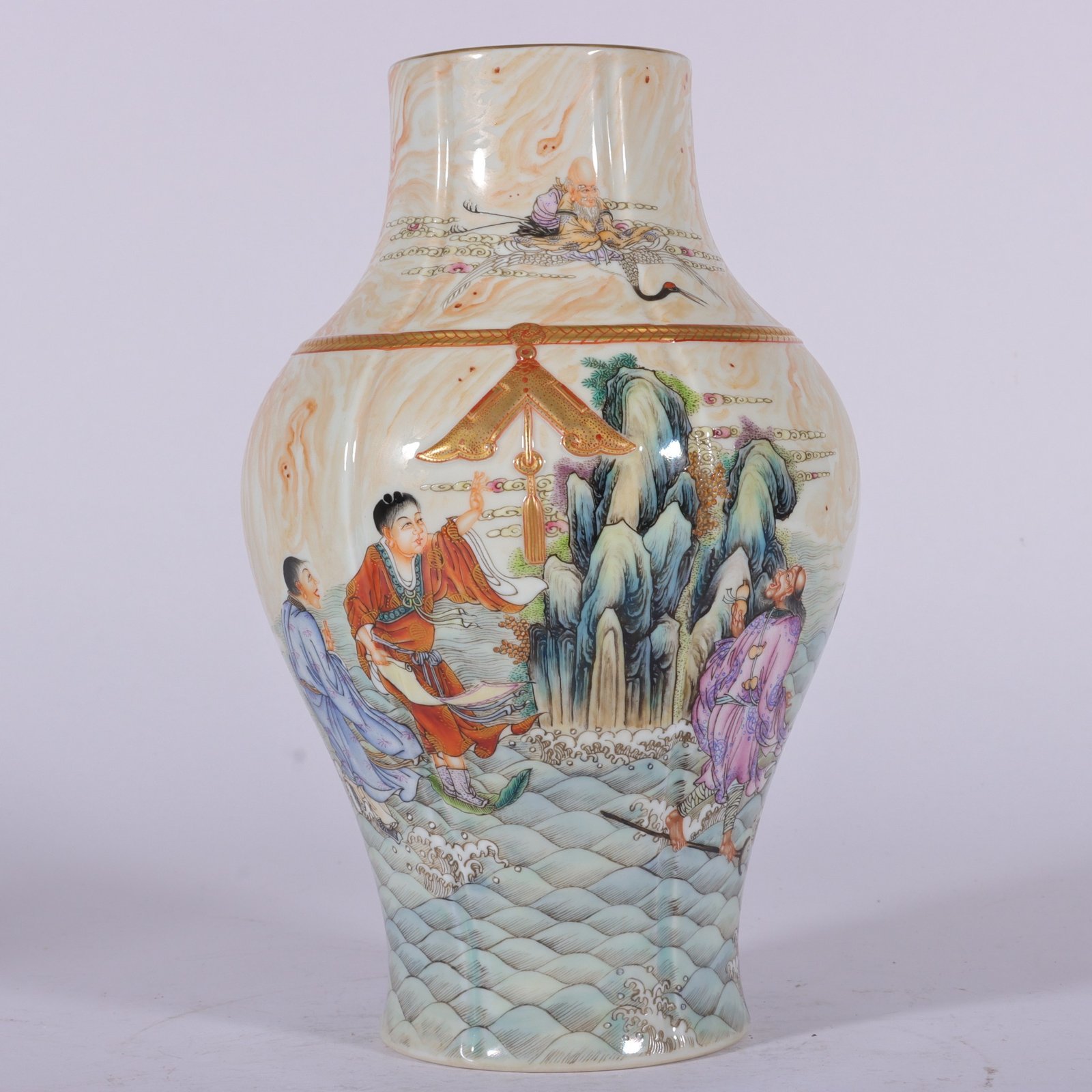 Qing Dynasty Qianlong enamel four immortals arching longevity vase