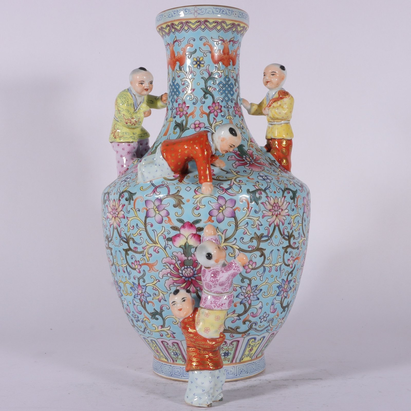 Qing Dynasty Qianlong enamel green ground lotus and five-seed Dengke vase