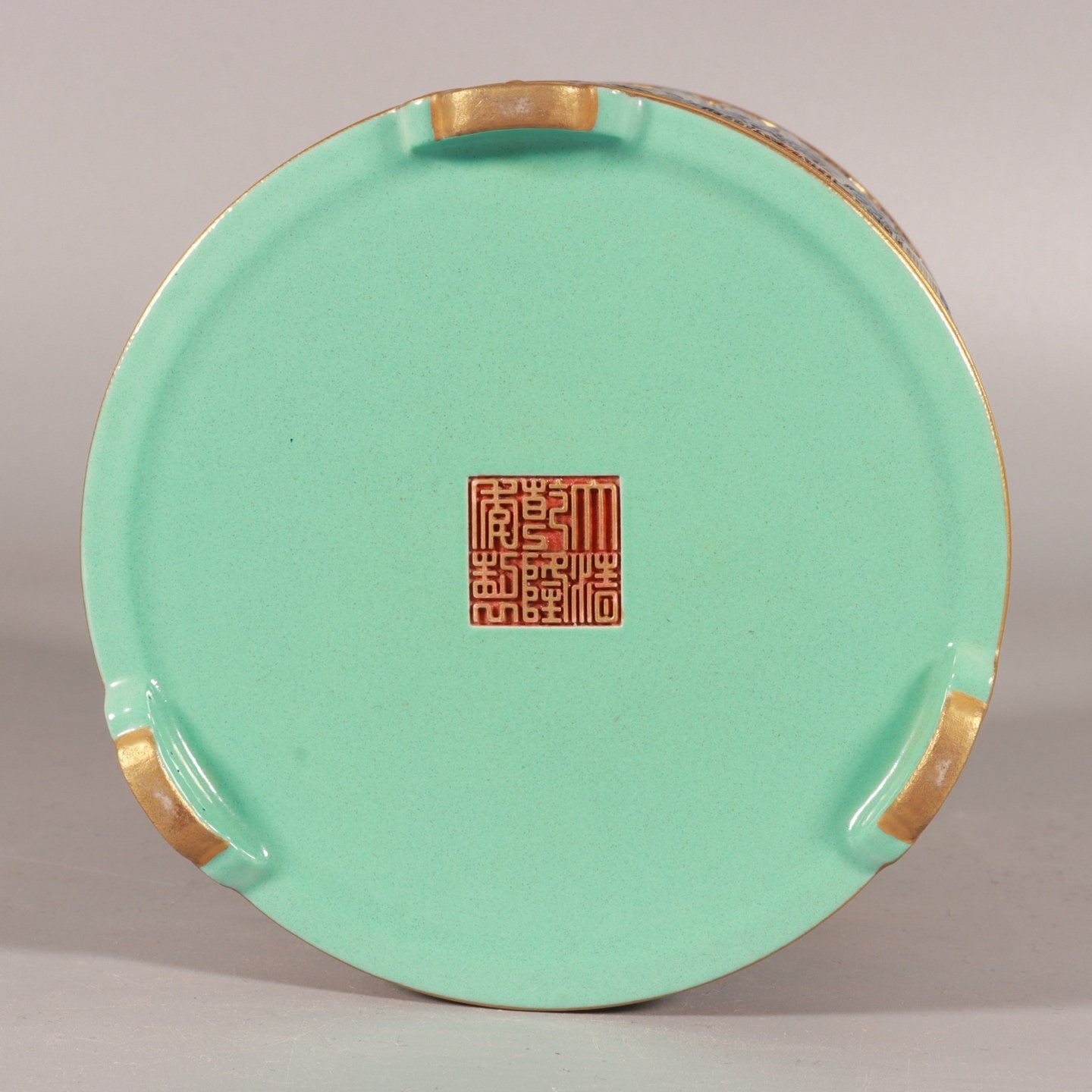 Qing Dynasty Qianlong enamel and gold-carved landscape pen holder