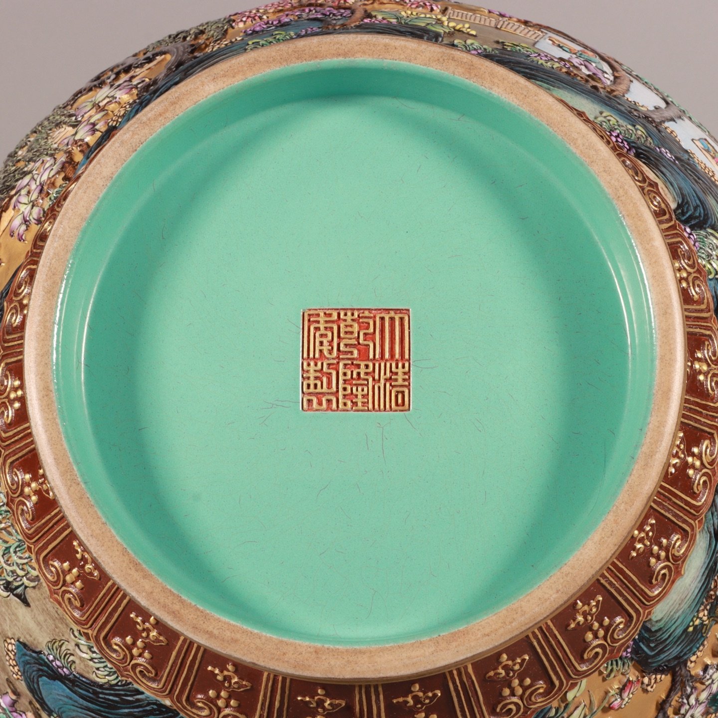Qing Dynasty Qianlong enamel-carved gold landscape lion-ear vase