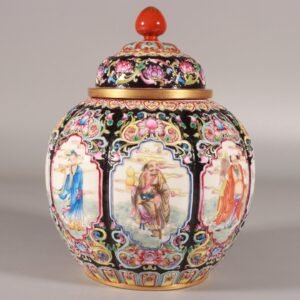 Qing Dynasty Qianlong enamel black ground carved window