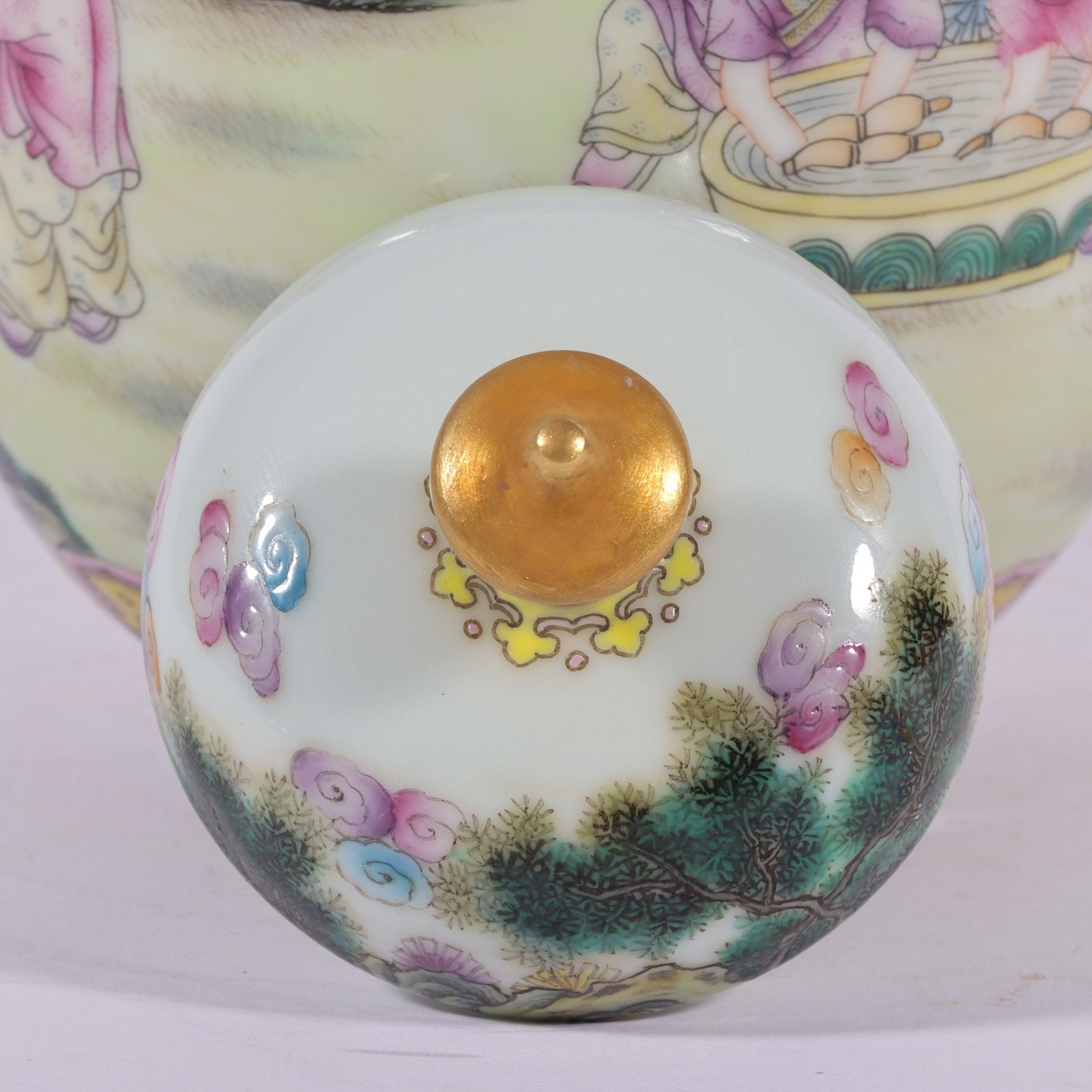 Qing Dynasty Qianlong enamel tea caddy with pictures of babies playing