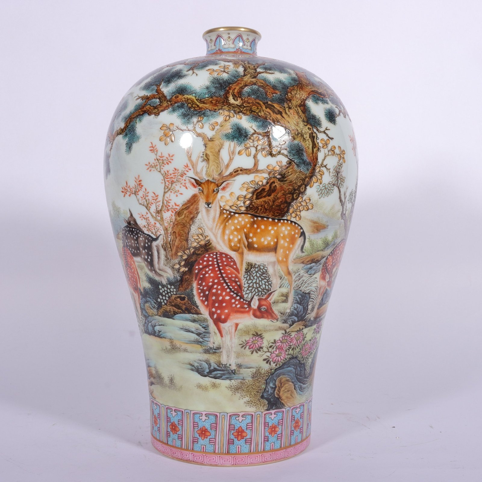 Qing Dynasty Qianlong enamel vase with deer plum blossoms
