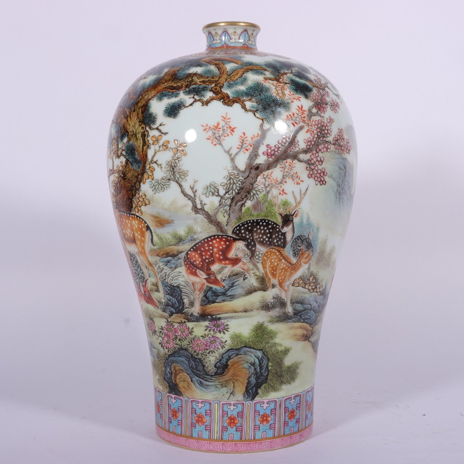 Qing Dynasty Qianlong enamel vase with deer plum blossoms