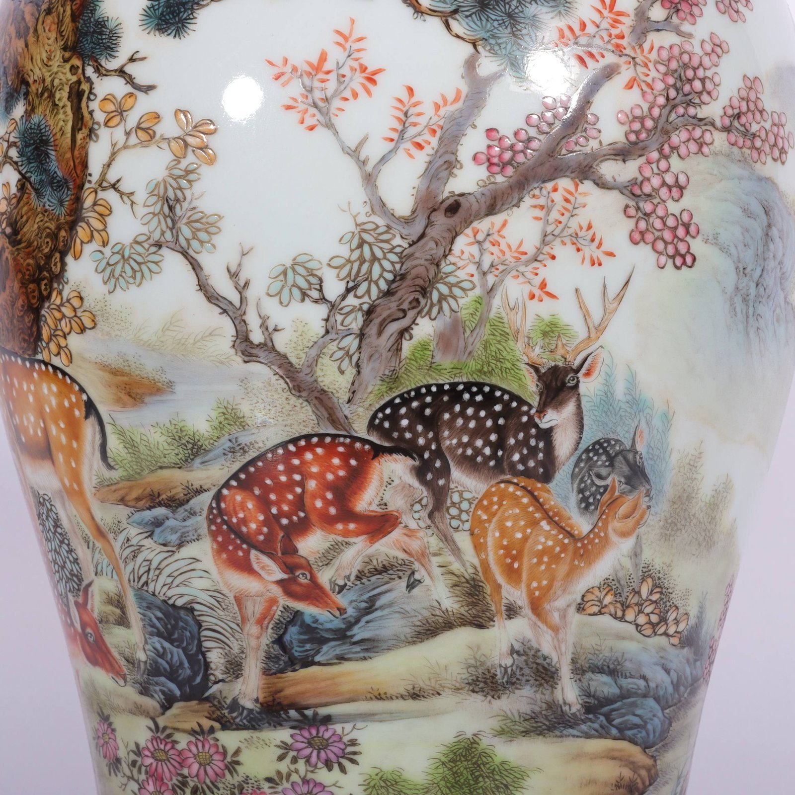 Qing Dynasty Qianlong enamel vase with deer plum blossoms