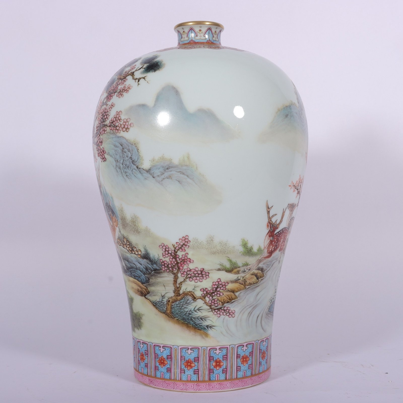 Qing Dynasty Qianlong enamel vase with deer plum blossoms
