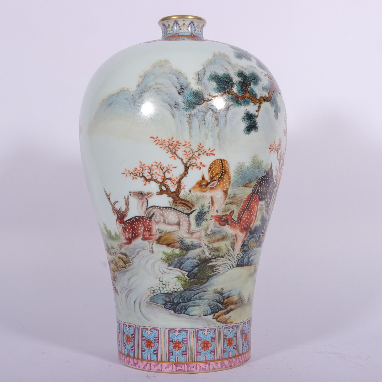 Qing Dynasty Qianlong enamel vase with deer plum blossoms