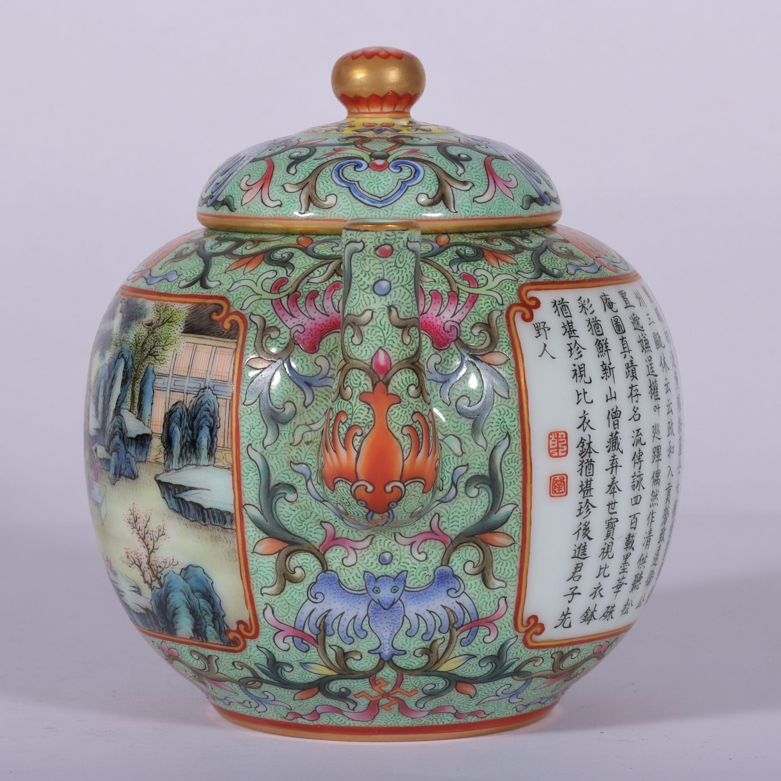 Qing Dynasty Qianlong pastel-painted pot with gilded twigs