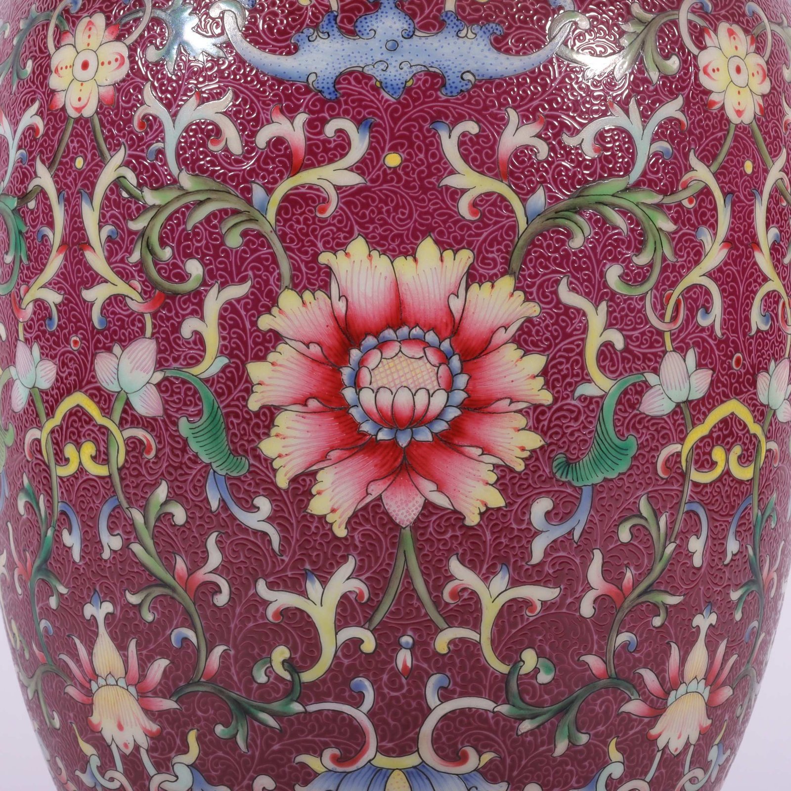 Qing Dynasty Qianlong famille rose rouge red rolled lotus four-ear vase