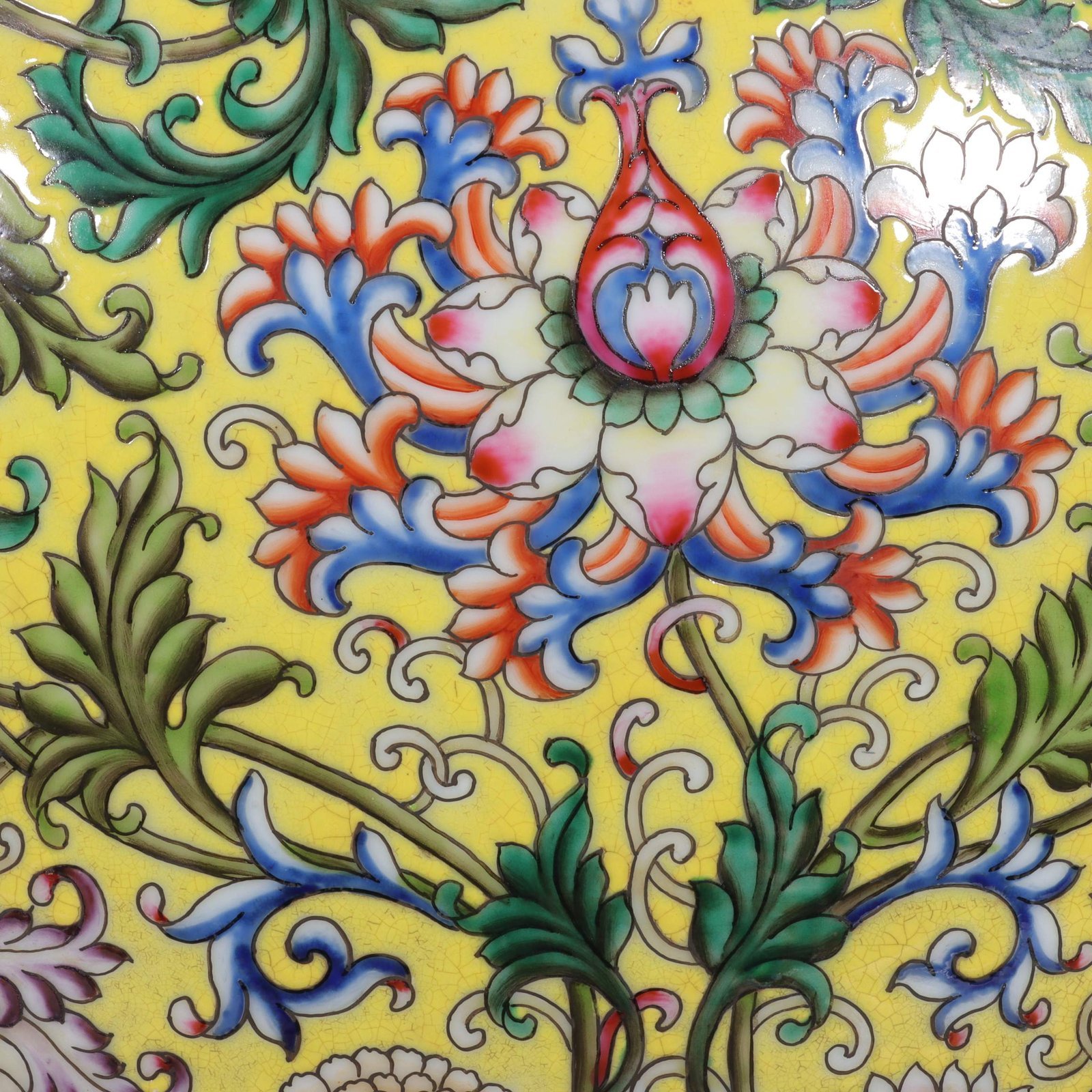 Qing Dynasty Qianlong yellow ground pastel gilded lion-eared vase with lotus flowers