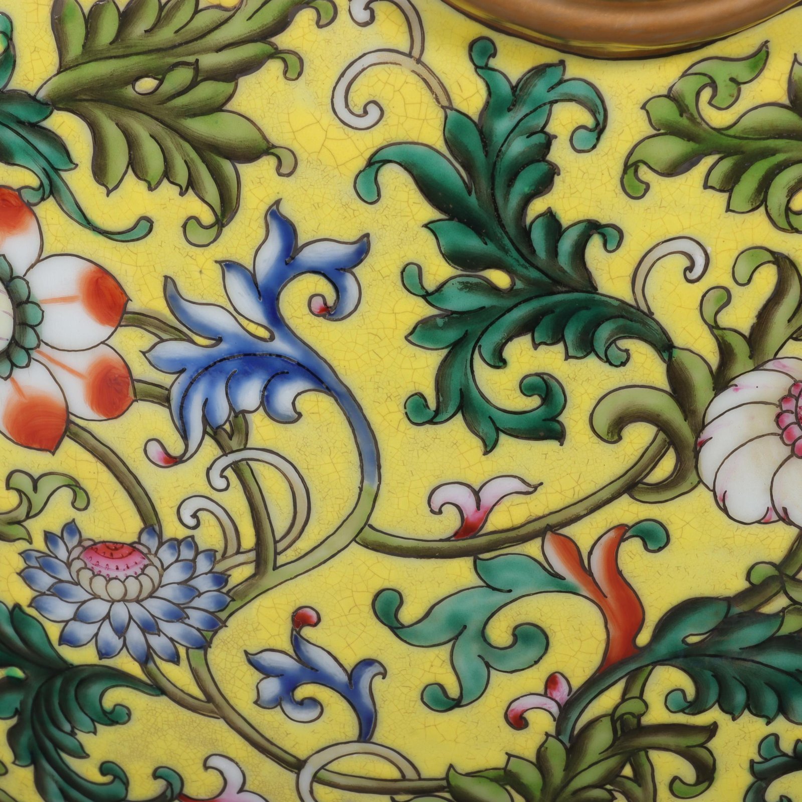 Qing Dynasty Qianlong yellow ground pastel gilded lion-eared vase with lotus flowers