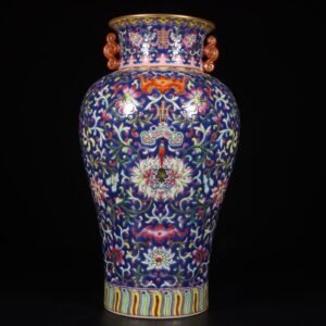 Qing Dynasty Qianlong pastel blue ground gilded lotus amphora
