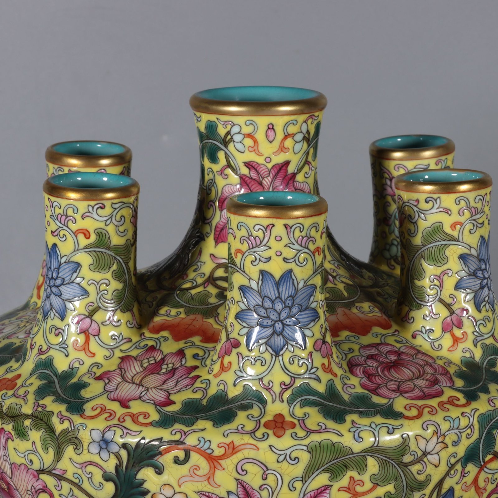 Qing Dynasty Qianlong pastel blue ground gilded lotus amphora