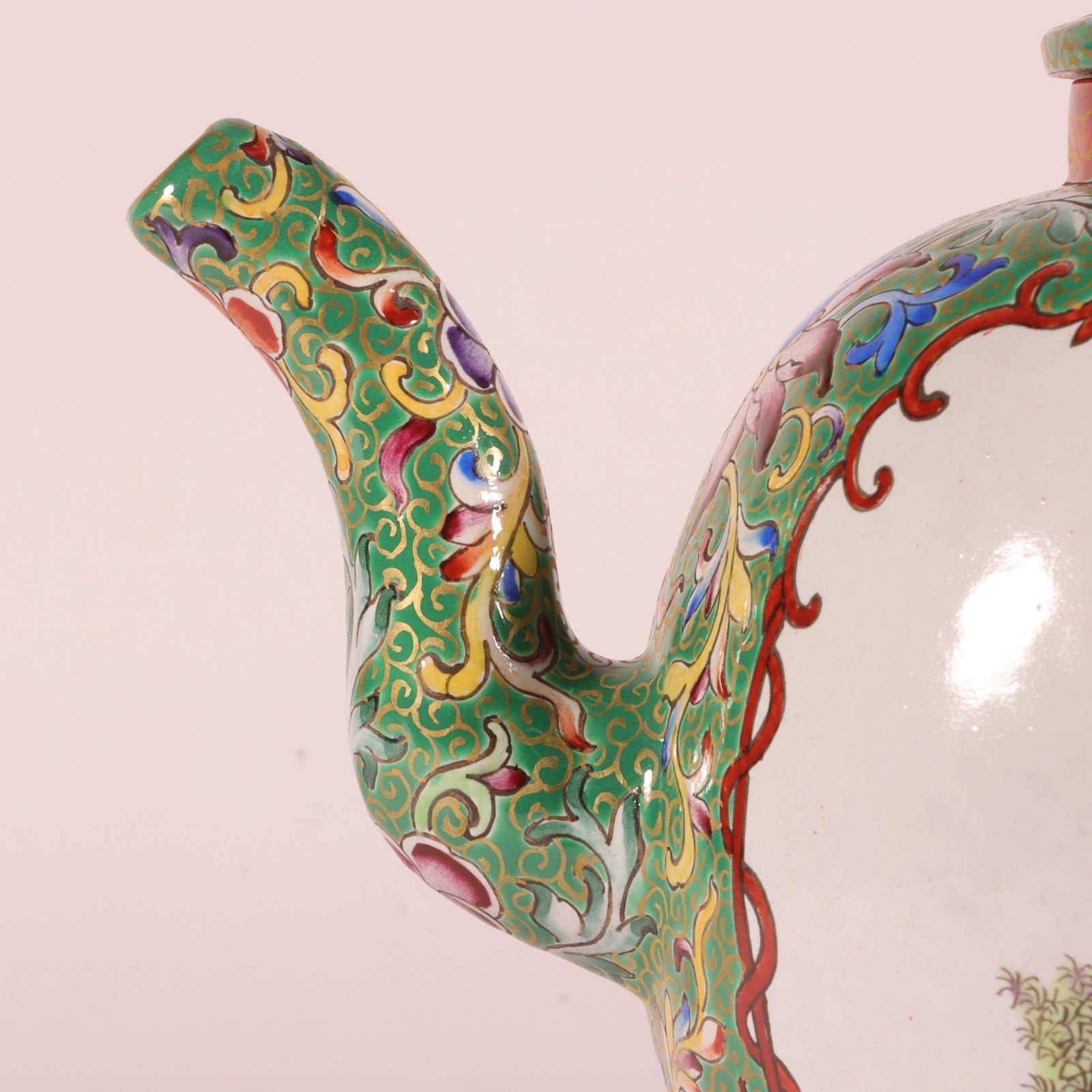Qing Dynasty Qianlong purple and colored green ground painted horse pot