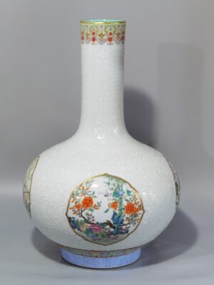 Qing Dynasty Qianlong white pastel window with four seasons flowers celestial sphere vase