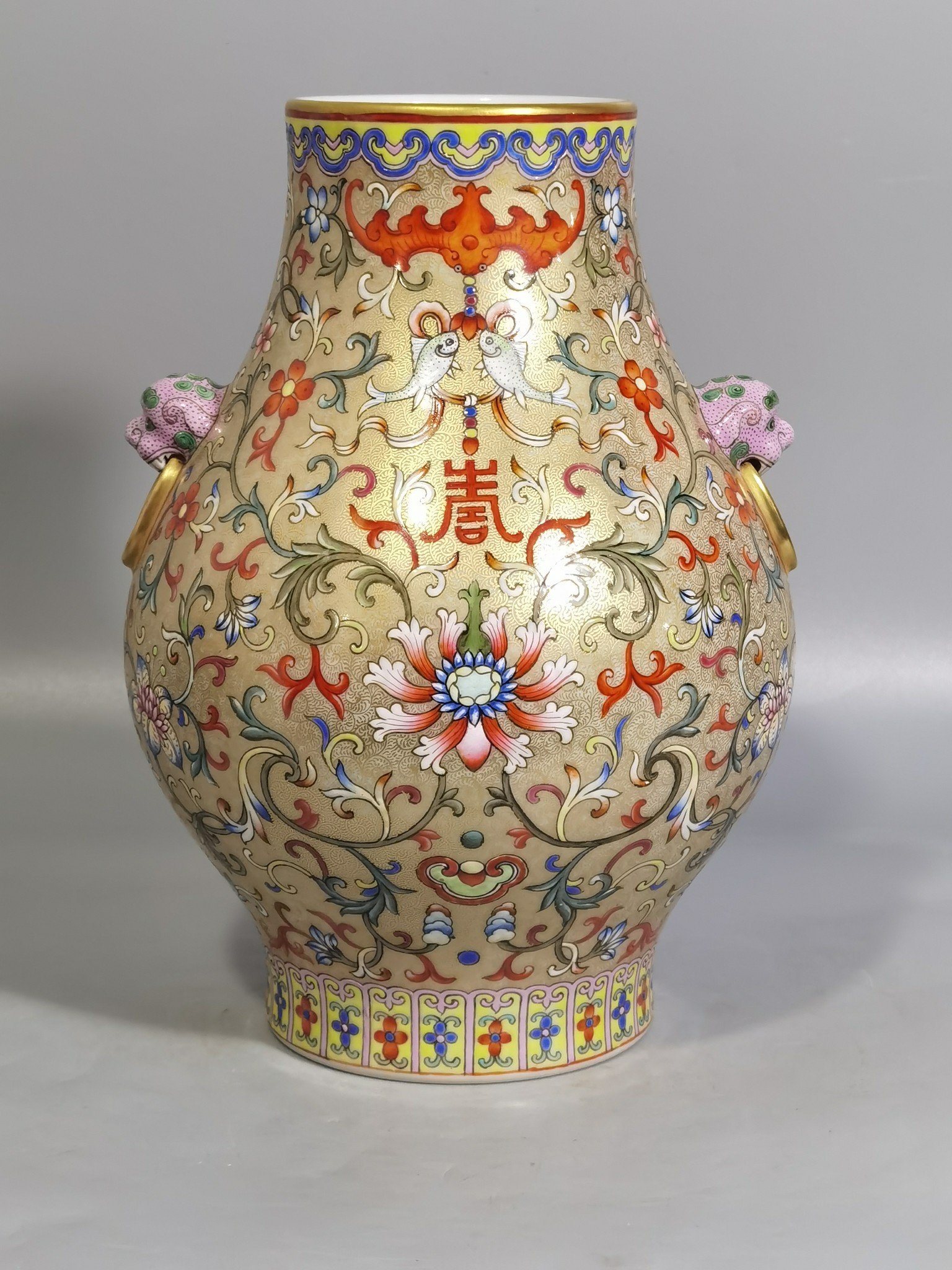 Qing Dynasty Qianlong period longevity flower flower and nimal ear statues