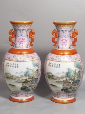 Qing Dynasty Qianlong pair of two-eared wall vases