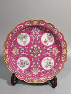 Qing Dynasty Qianlong Yangcai Rouge Red Rolled Window plate