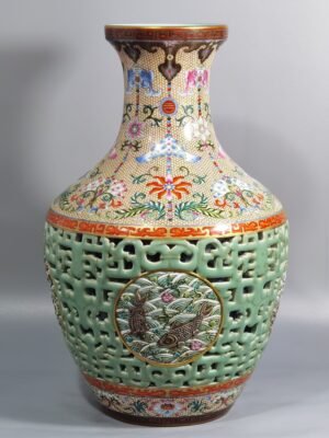Qing Dynasty Qianlong Yangcai yellow ground vase