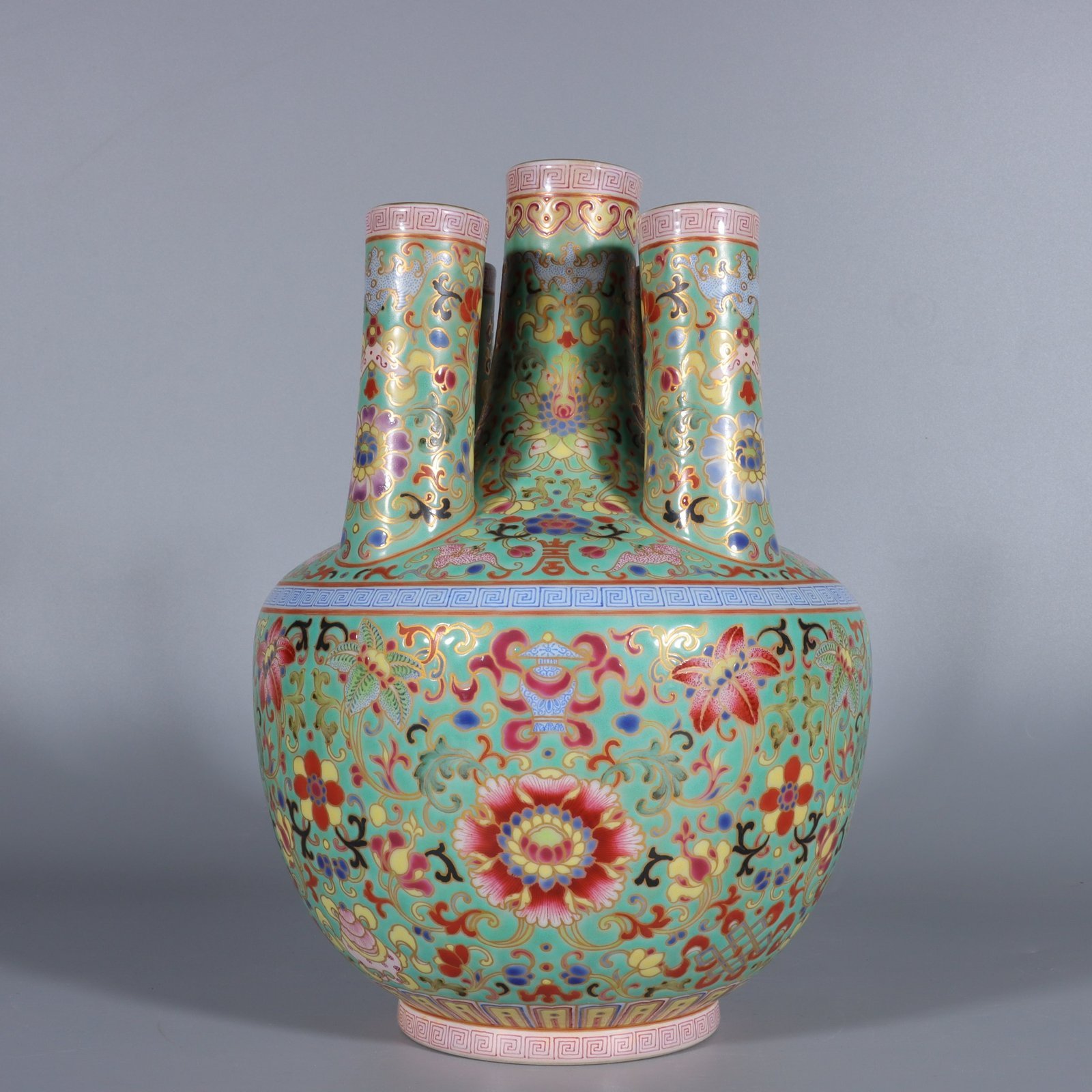 Qing Dynasty Qianlong enamel five-tube vase