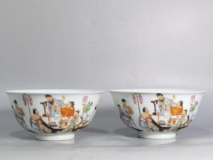 Qing Dynasty Qianlong pair of enamel peach and plum night bowls