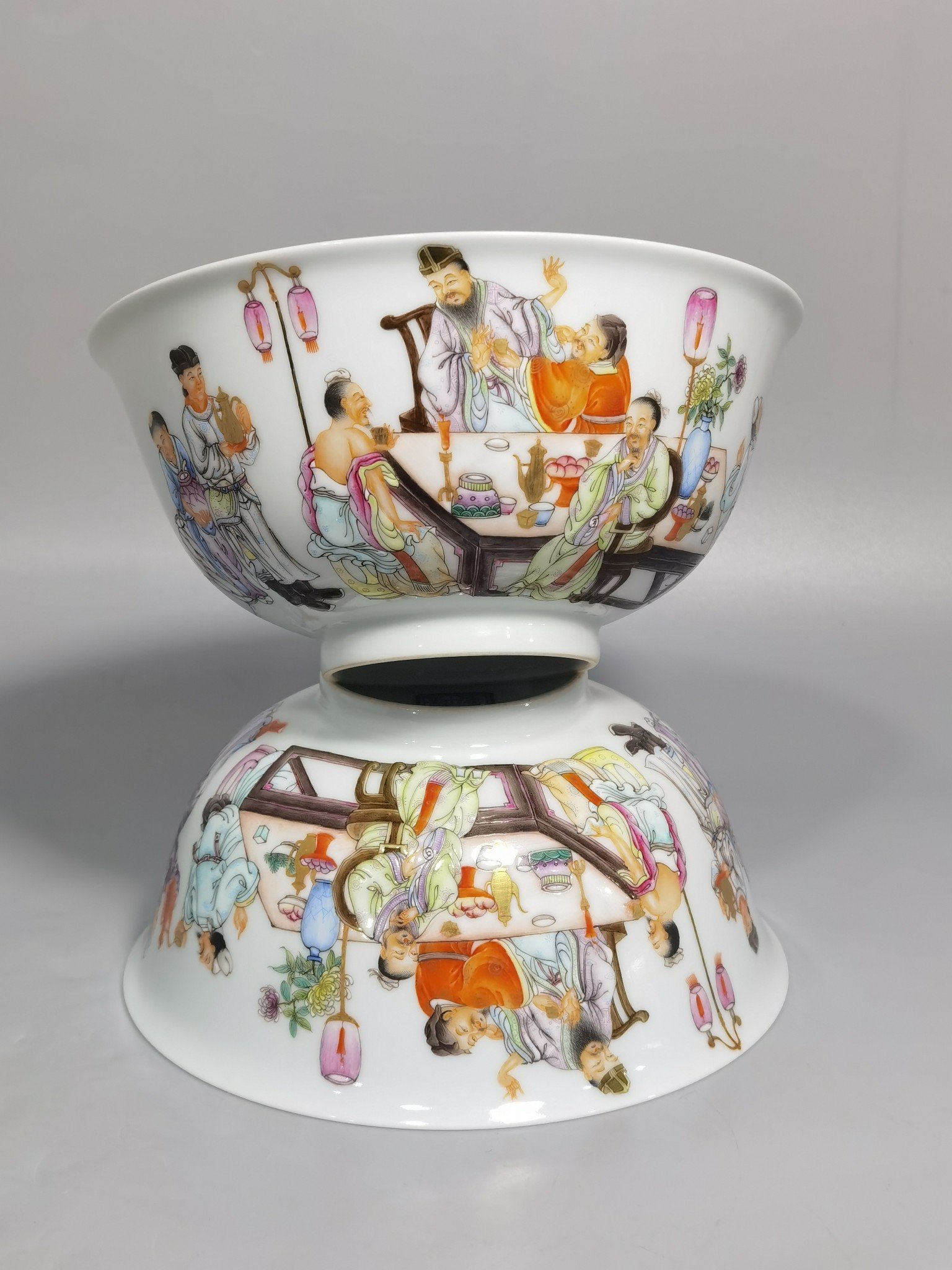 Qing Dynasty Qianlong pair of enamel peach and plum night bowls