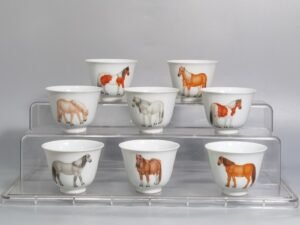 Qing Dynasty Qianlong set of enamel Castiglione Eight Horse Cup