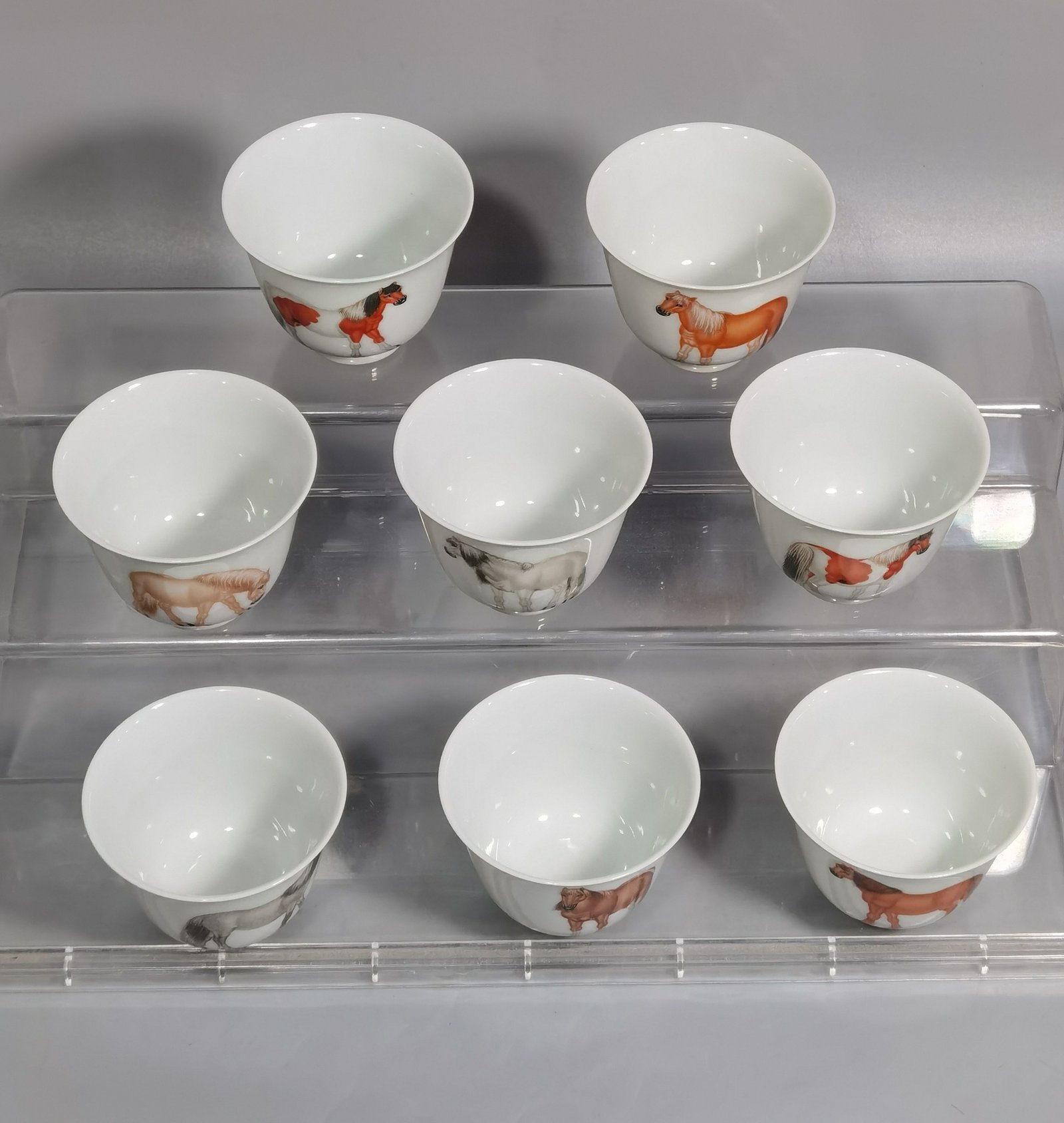 Qing Dynasty Qianlong set of enamel Castiglione Eight Horse Cup