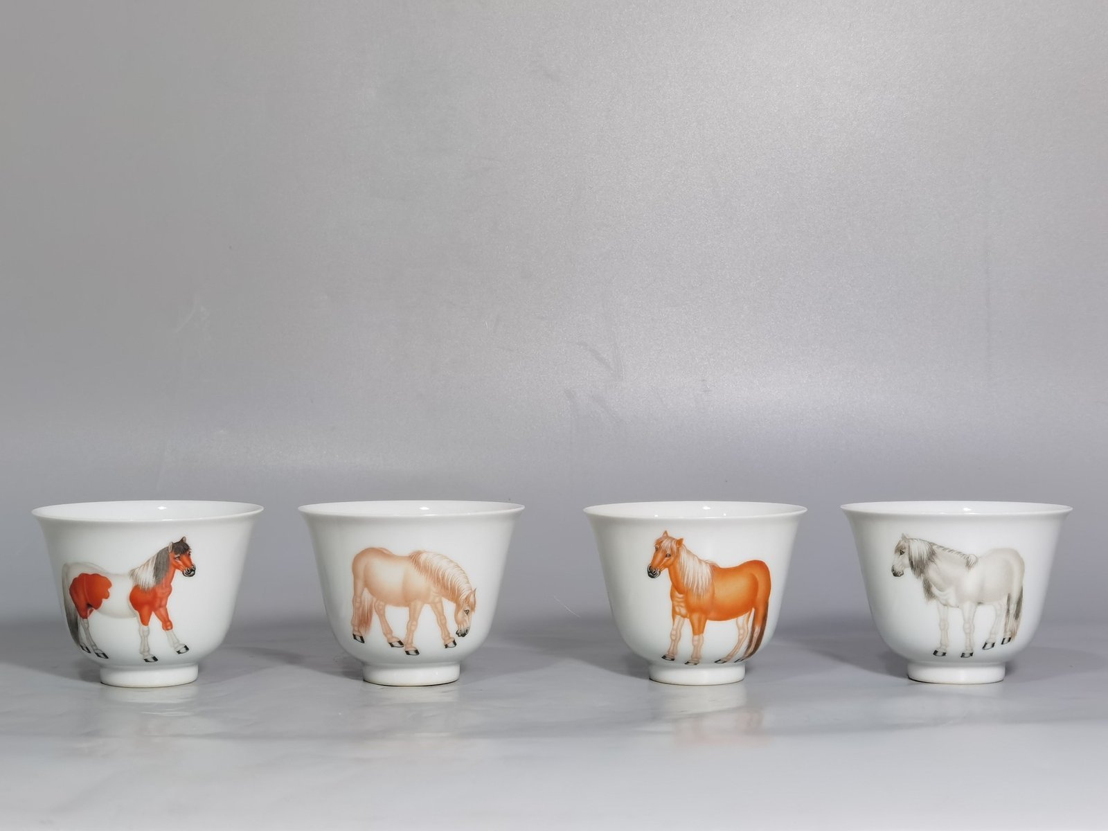 Qing Dynasty Qianlong set of enamel Castiglione Eight Horse Cup