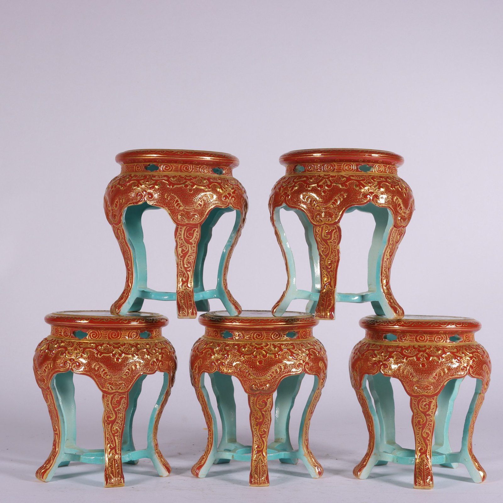 Qing Dynasty Qianlong set of enamel carved and gold-painted tea tables