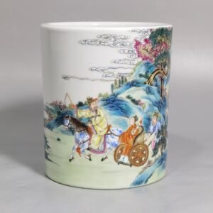 Qing Dynasty Qianlong Pastel Three Kingdoms Zhao Zilong Riding the Savior Painting Pen Holder