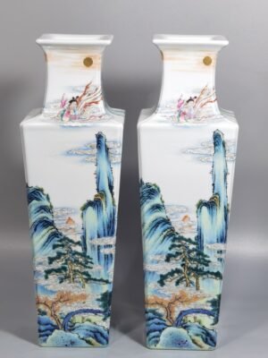 Qing Dynasty Qianlong Pastel Fairy and scape Square Vase