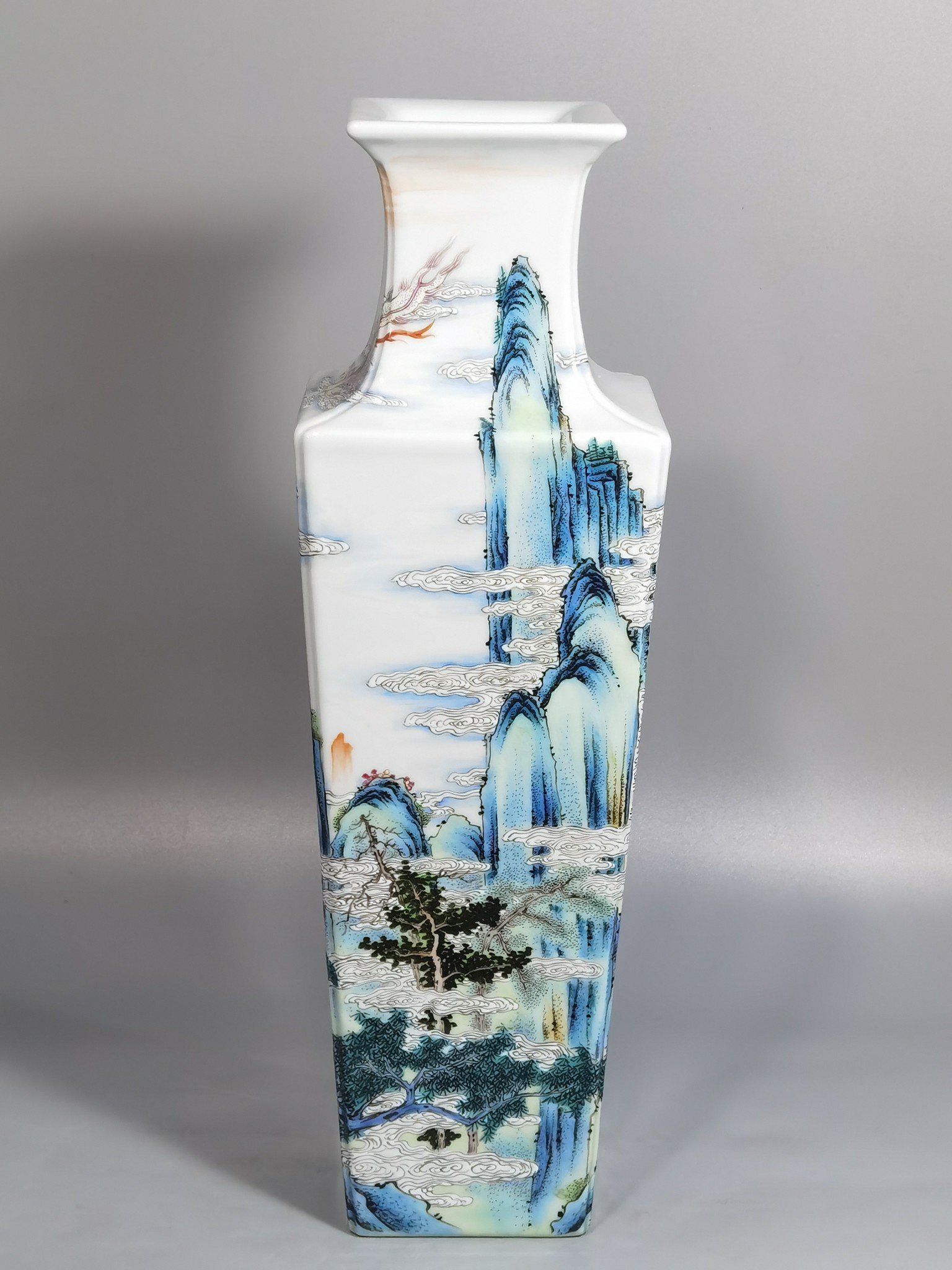 Qing Dynasty Qianlong Pastel Fairy and scape Square Vase