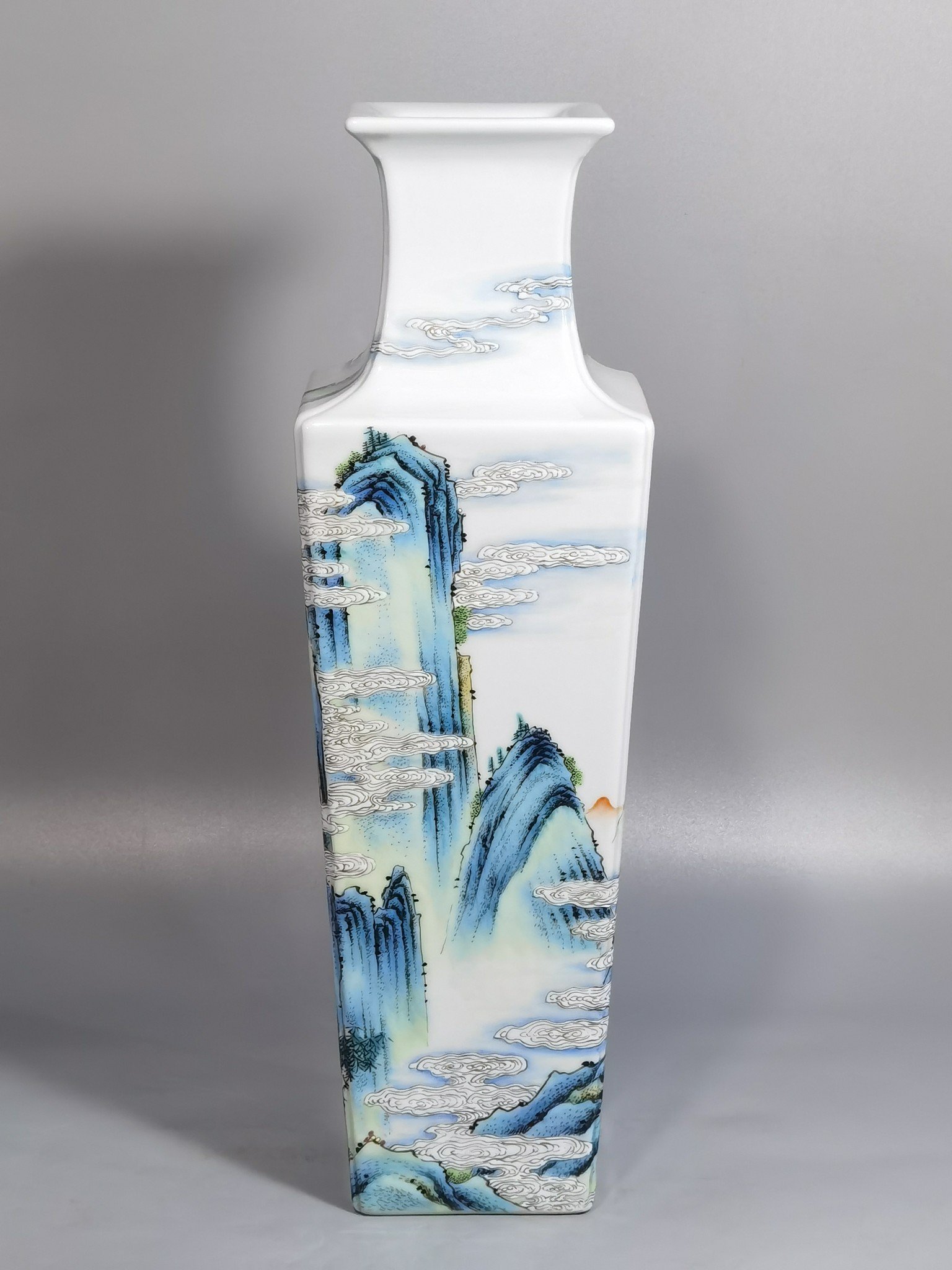 Qing Dynasty Qianlong Pastel Fairy and scape Square Vase