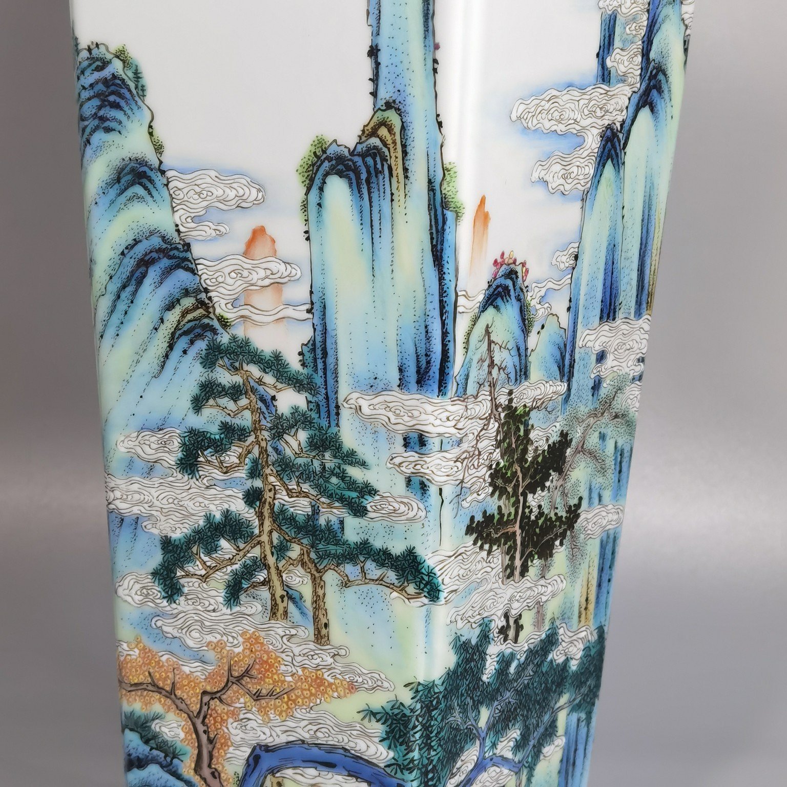 Qing Dynasty Qianlong Pastel Fairy and scape Square Vase