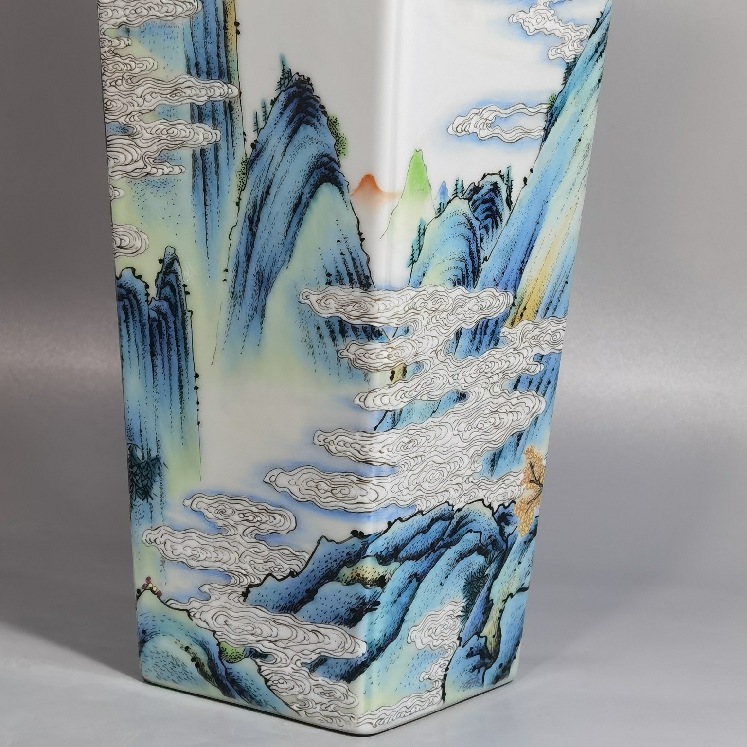 Qing Dynasty Qianlong Pastel Fairy and scape Square Vase