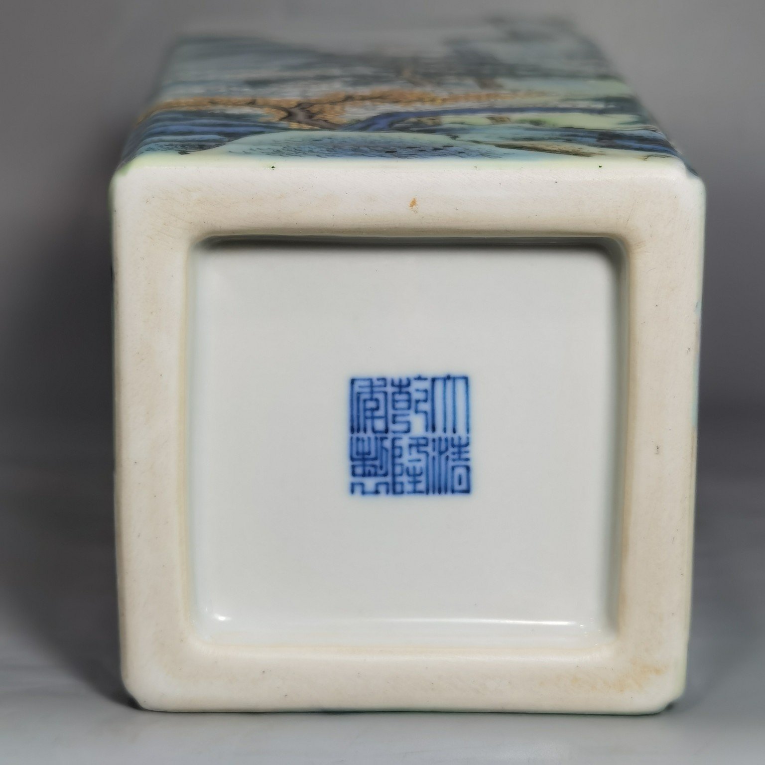 Qing Dynasty Qianlong Pastel Fairy and scape Square Vase