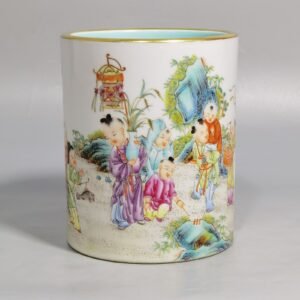 Qing Dynasty Qianlong pastel sixteen boy drawing pen holder