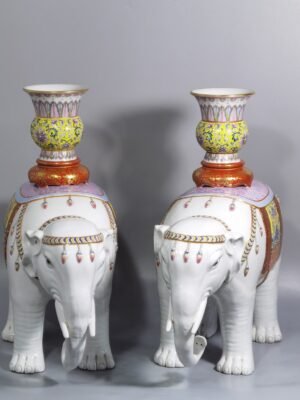 Qing Dynasty Qianlong pair of pastel gold-painted Taiping elephants