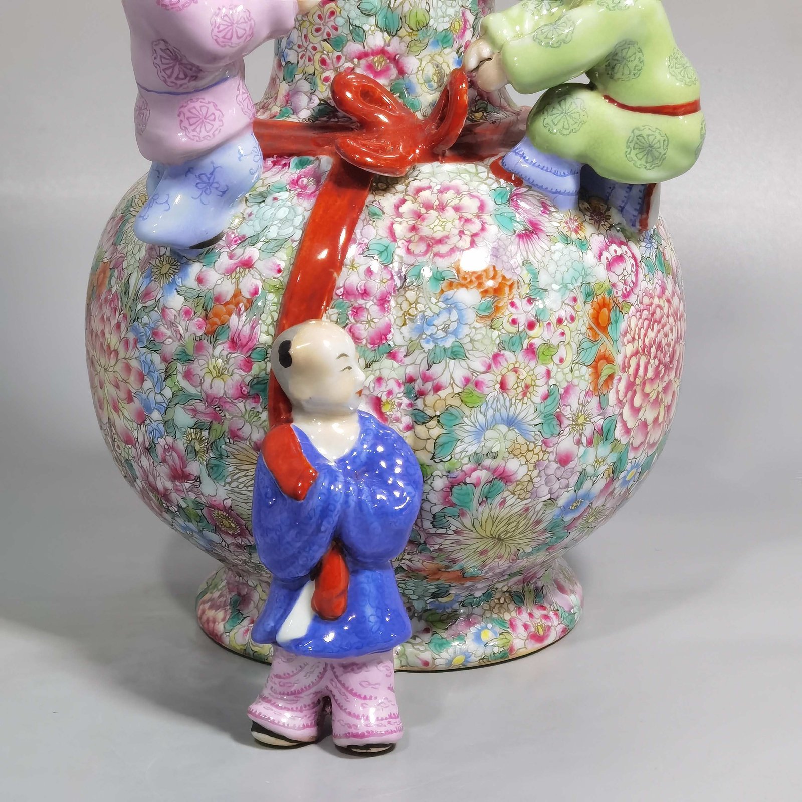 Qing Dynasty Qianlong famille rose color three-eared vase