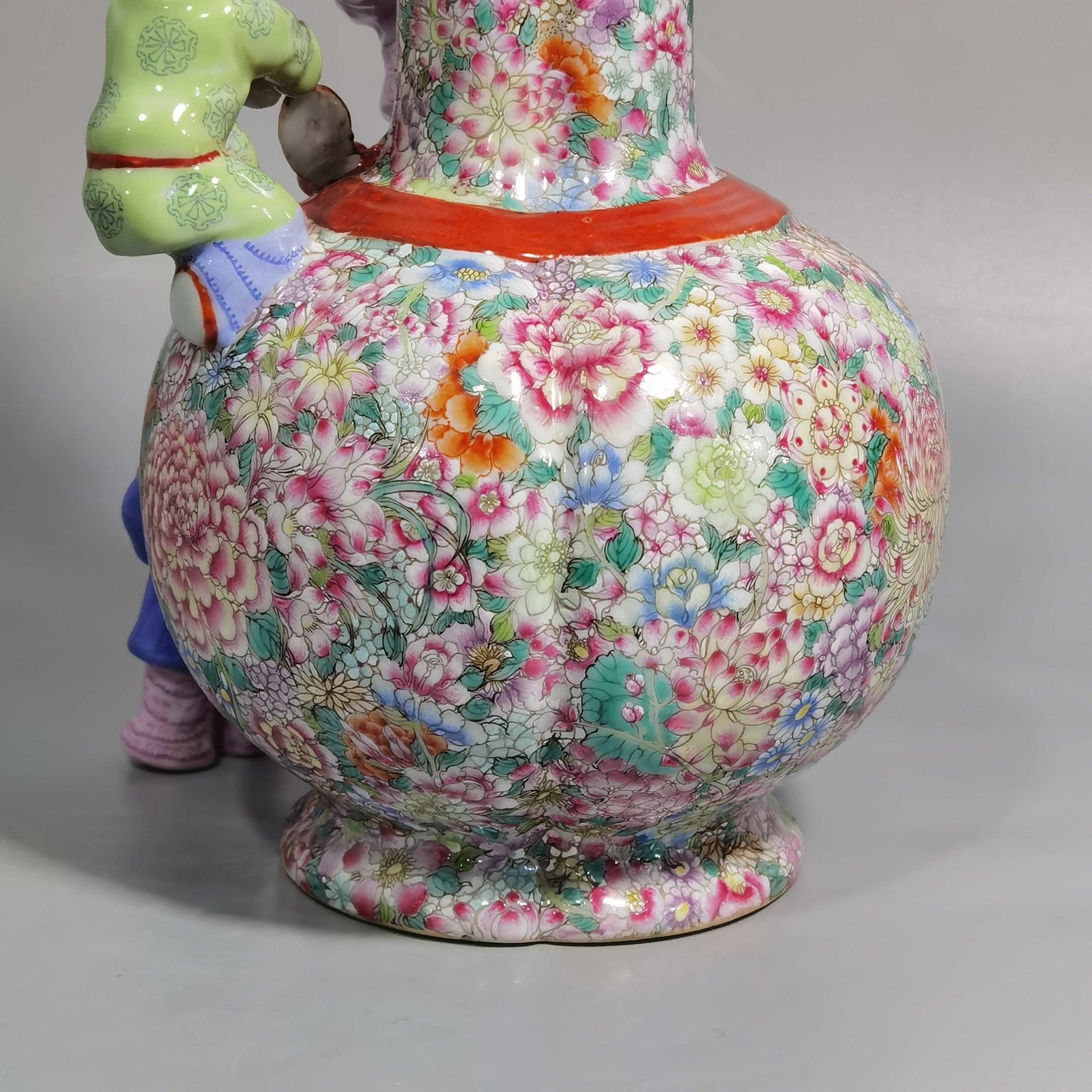 Qing Dynasty Qianlong famille rose color three-eared vase