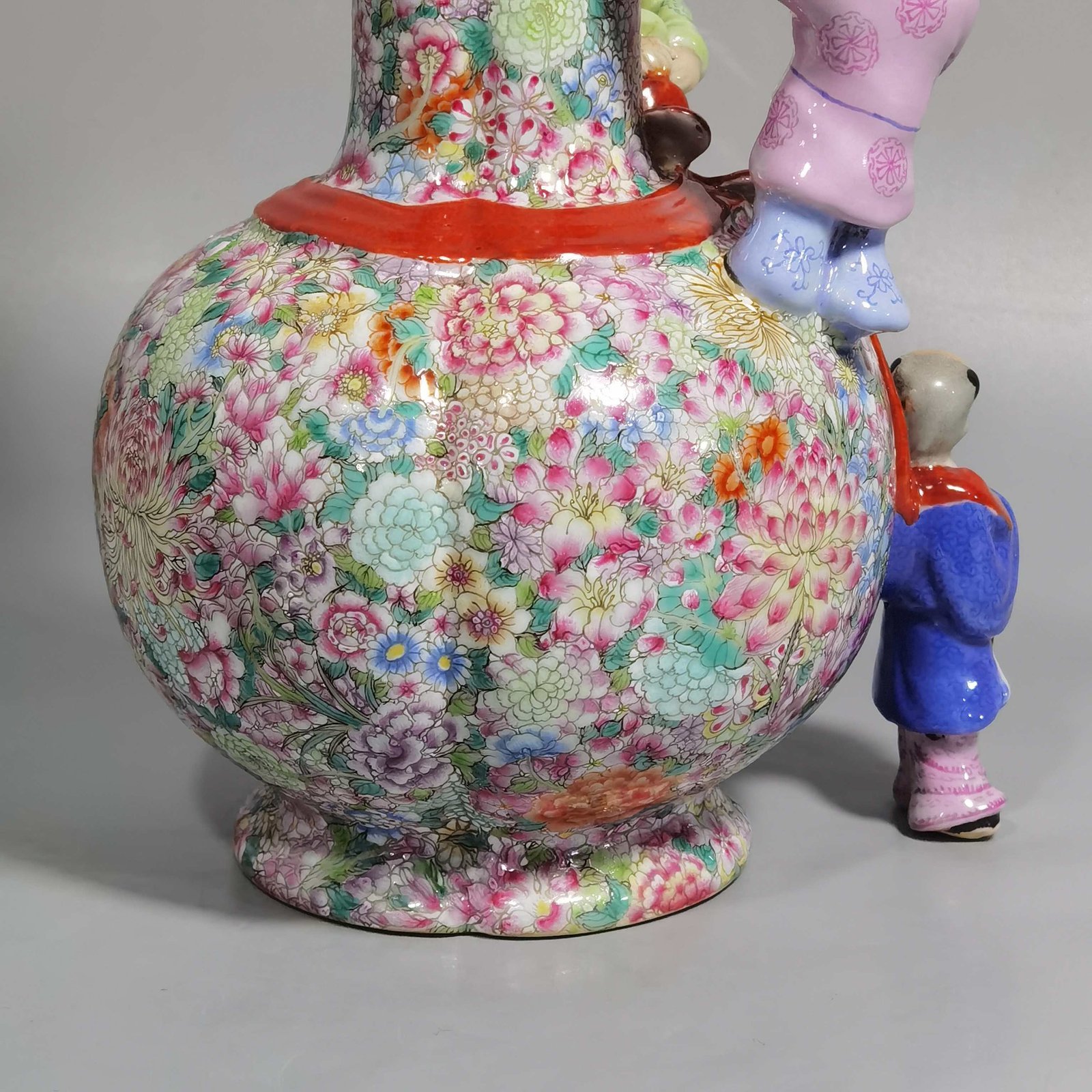 Qing Dynasty Qianlong famille rose color three-eared vase