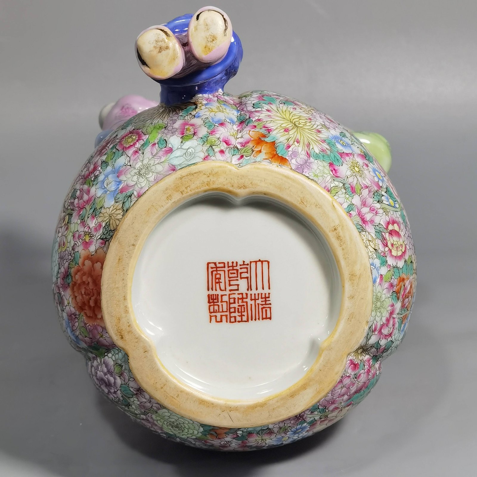 Qing Dynasty Qianlong famille rose color three-eared vase