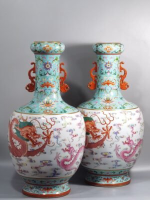 Qing Dynasty Qianlong Pastel Double Chi-ear mouth-washing bottle