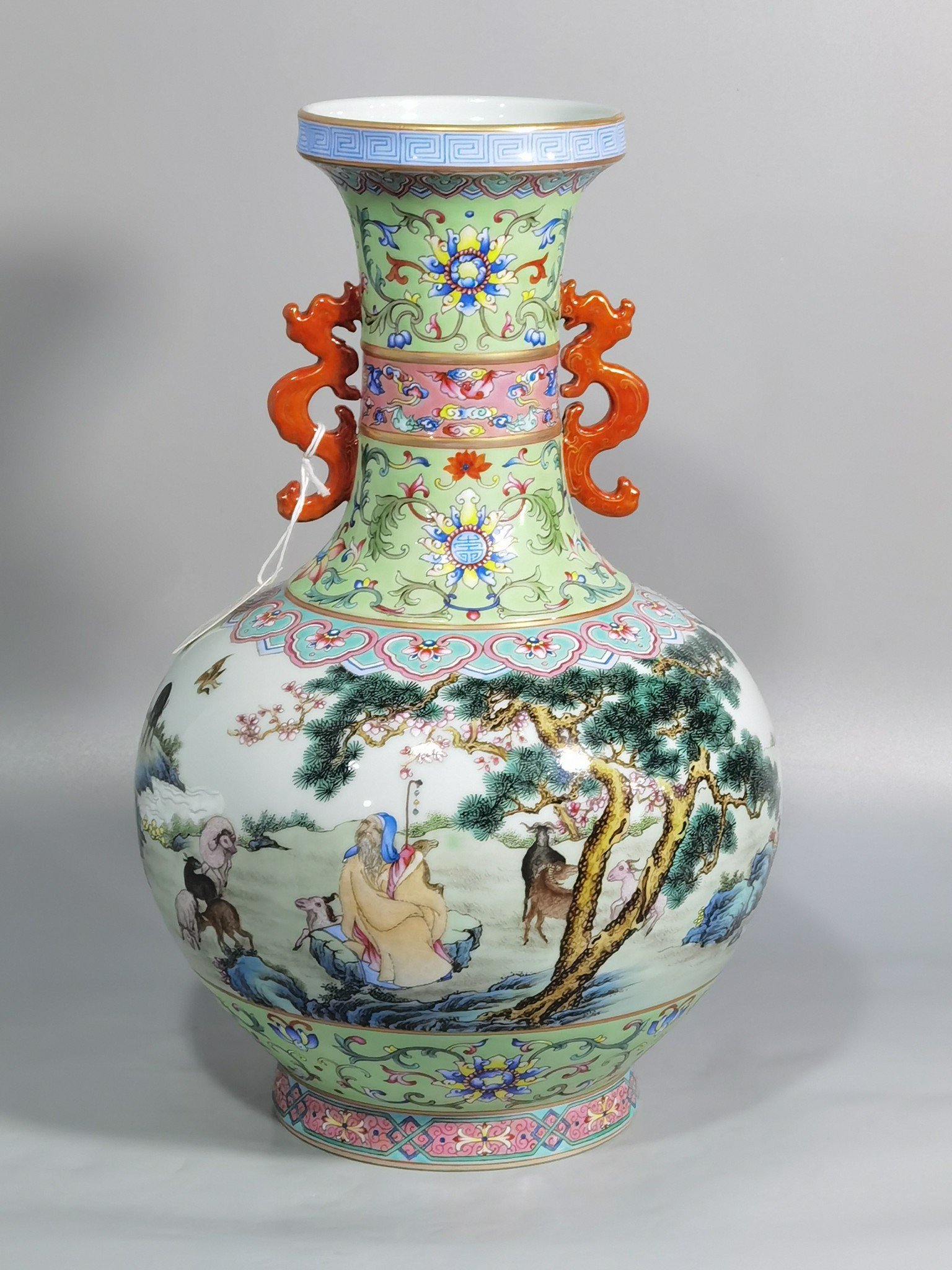 Qing Dynasty Qianlong pastel color sheep herding mphora