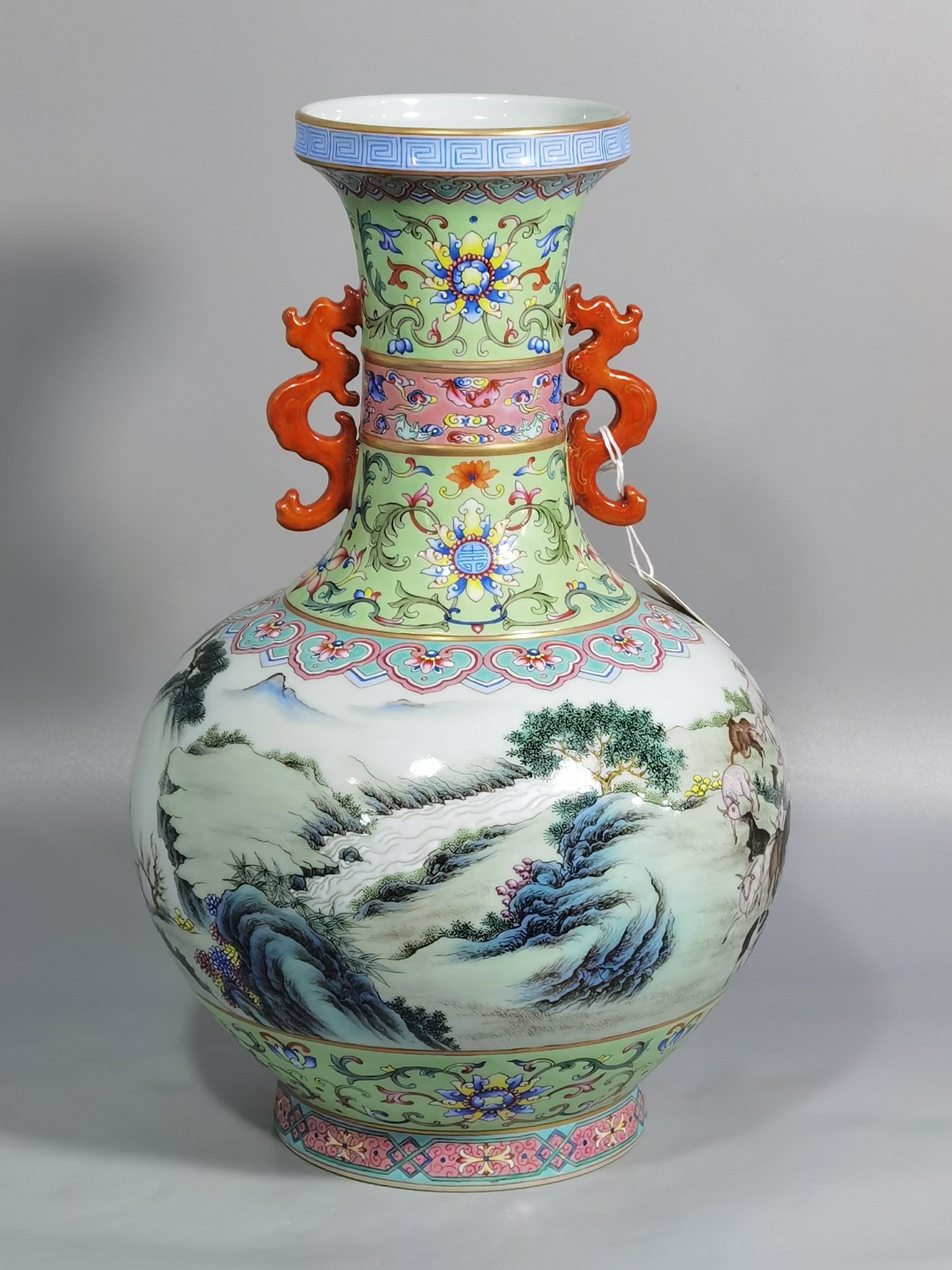 Qing Dynasty Qianlong pastel color sheep herding mphora