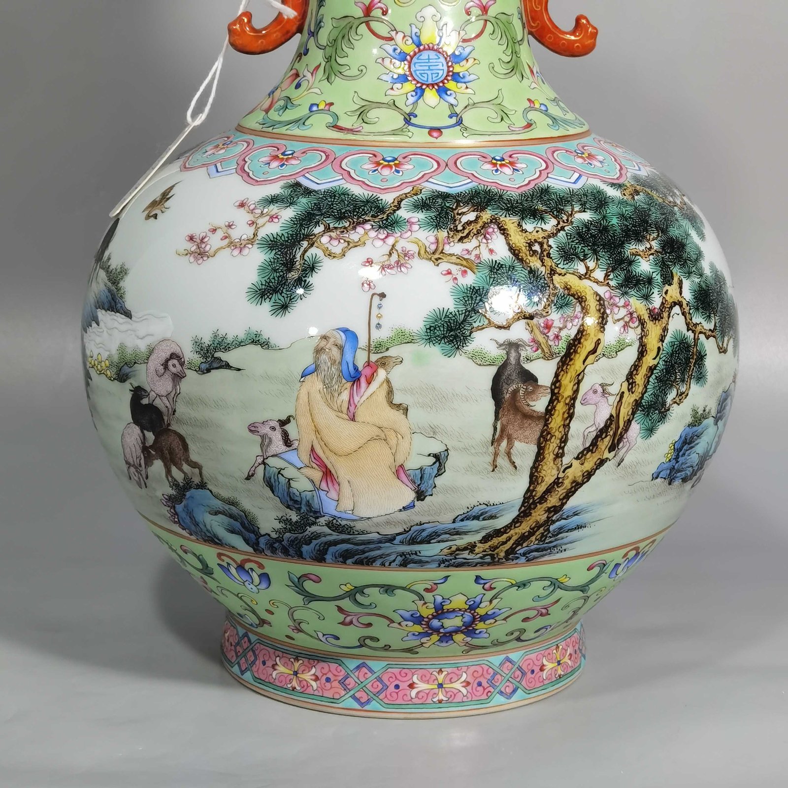 Qing Dynasty Qianlong pastel color sheep herding mphora
