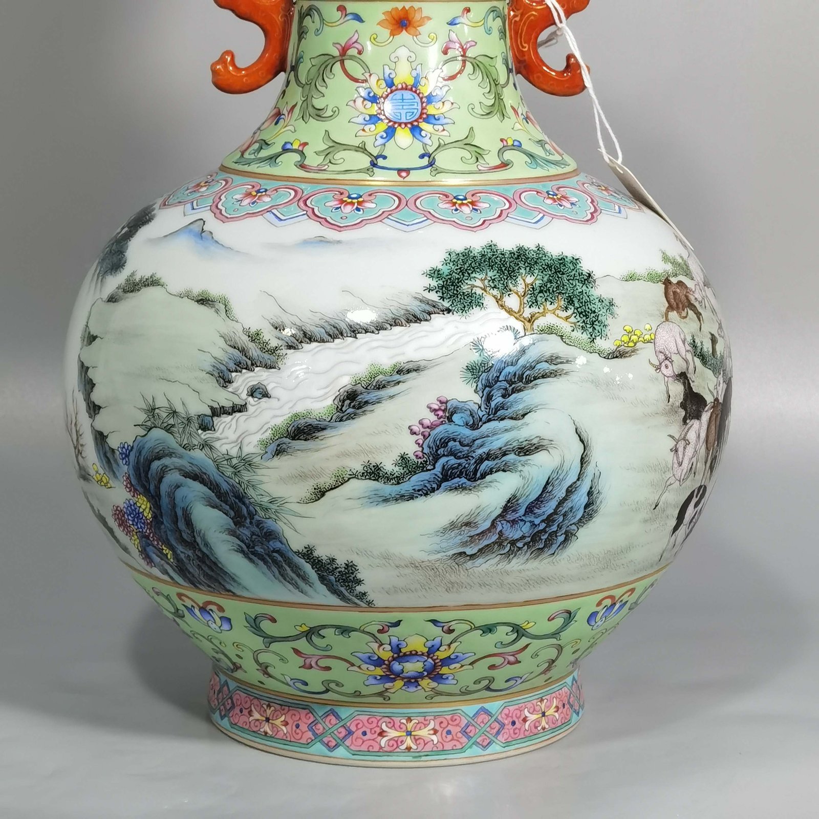 Qing Dynasty Qianlong pastel color sheep herding mphora